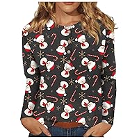 Women's Fall Fashion Christmas Printing Button Neck Long Sleeved Pullover Top Blouse Hoodies Sweatshirts, S-5XL