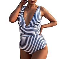 SNKSDGM Womens One Piece Swimsuit Tummy Control Plunge Bikini Bathing Suits Scallop Trim Color Block Sexy Swimwear