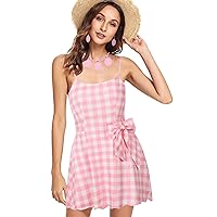 Women Costume Dress Outfit Adult Pink Plaid Halloween Costume Princess Movie Cosplay with Complete Accessories