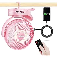 6'' Portable Hanging RV Tent fan with Remote Control,10000mAh Battery Camping Fan with LED light and Timer, 40 Hours Working Time Rechargeable Clip Fan, as Emergency Power - Pink