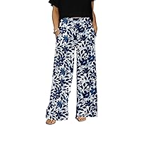Women's NVY/Wht Floral Wide Leg Pants with Pockets