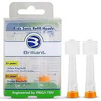 Brilliant Oral Care Kids Sonic Toothbrush Soft Replacement Heads, for Children Ages 5+, Orange, 2 Pack