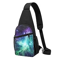 Sling Bag Crossbody for Women Fanny Pack Green Blue Purple Galaxy Chest Bag Daypack for Hiking Travel Waist Bag