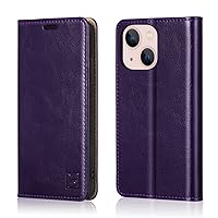 Belemay Case for iPhone 14 Plus Wallet Case-Genuine Leather Flip Phone Case-RFID Blocking Card Holders-Shockproof TPU Shell Folio Book Cover Women Men Compatible with iPhone 14 Plus (6.7-inch) Purple