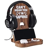 Slothoem-Gamer Gifts for Teenage Boy, Gamer Room Decor for Man, Best Gifts for Son, Boyfriend, Husband, Gaming Accessories, Wooden Gaming Headset Stand for Gaming Desktop- Can't Hear You I'm Gaming
