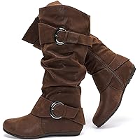 Luoika Women's Extra Wide Calf Knee High Slouchy Boots, Wide Width Tall Boots with Flat Heel Side Zipper.