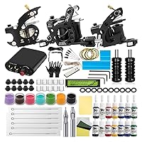 Complete Tattoo Set Coil Tattoo Machines Kit Tattoo Beginner Power Supply Grips Body Art Tools Permanent Makeup Tattoo Set