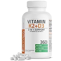 Bronson Vitamin K2 (MK7) with D3 Supplement Non-GMO Formula 5000 IU Vitamin D3 & 90 mcg Vitamin K2 MK-7 Easy to Swallow Vitamin D & K Complex, 360 Capsules