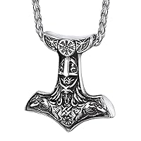 Nordic Viking Jewelry, Celtic Knot Necklace, Mjolnir Thor's Hammer Necklace, Black/Gold Plated 316L Stainless Steel, 22-24 Inch Adjustable, Come Gift Box