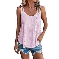 Tops for Women Trendy Eyelet Embroidery Sleeveless Camisole Scoop Neck Loose Casual 2024 Summer Clothes Flowy Shirts