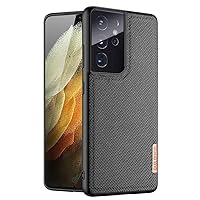 DUX DUCIS Fino Series for Samsung S21 Ultra 5G Case,Luxury Woven Fabric Protecting Back Cover Skin for Samsung S21U,Slim Design Shockproof Anti-Fall Non-Slip (Black)