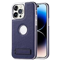 Leather Case for iPhone 15 Pro Max/15 Pro/15 Business Leather Cover with Hidden Kickstand Lens Anti-Fall Protection Case (Blue,15'')