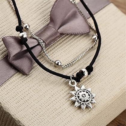 ATIMIGO 2PCS Boho Beach Layered Rope Anklet Bracelet Sunflower Elehant Charm Handmade Foot Jewelry for Women Teen Girls