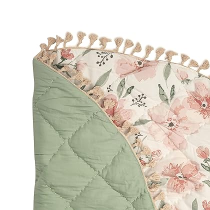 Crane Baby Activity Mat, Infant and Baby Quilted Playmat for Boys and Girls, Pink Floral, 40” x 40”