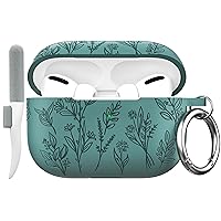 Maxjoy for Airpods Pro 2nd/1st Generation Case, Flower Engraved Airpod Pro 2 Case Cute Soft Silicone Skin Protective Case for Women with Keychain for Airpods Pro(2023/2022/2019), Pine Green