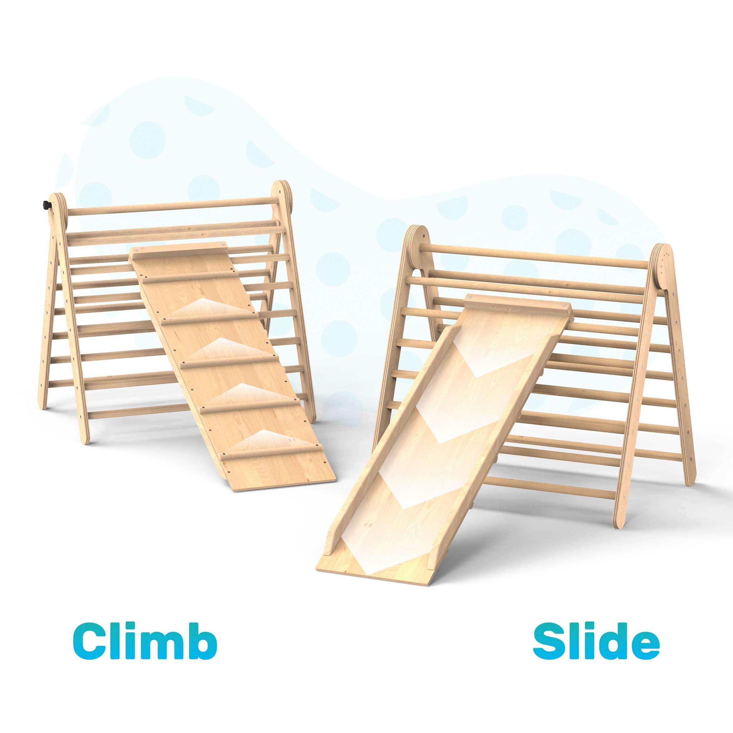 Foldable Climbing Toys for Toddlers 3 in 1 - Pikler Triangle Climber with Ramp Wooden Toddler Climbing Triangle Set 3 in 1 - Montessori Climbing Set for Sliding Pickler 3 Piece Climbing Gym for Kids