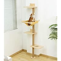 Cat Tree with Hammock, Tall Wall Mounted Wood Scratching Post for Indoor Cats Climbing Activity Tower