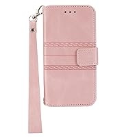 ONNAT-Leather Flip Wallet Case for iPhone 15Pro Max/15 Pro/15 Plus/15 with Hanging Rope Wrist Strap with 9 Slot Card Holder Magnetic Shock Resistant (Pink,15 Pro Max)