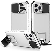 ZIFENGXUAN-Case for iPhone 14 Pro Max, Slim Shockproof Case with Kickstand and Sliding Camera Cover, Dual Layer Armor TPU Bumper Protective Phone Cover(14 Pro Max,White)