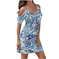 Todays Daily Deals of Clearance Summer Dresses for Women 2024 Cold Shoulder Short Sleeve A-Line Casual T-Shirt Dress Plus Size Swing Cute Mini Dress