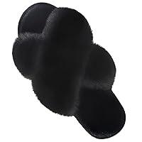 Parlovable Women's Cross Band Slippers Fuzzy Soft House Slippers Plush Furry Warm Cozy Open Toe Fluffy Home Shoes Comfy Indoor Outdoor Slip On Breathable