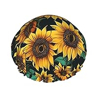 Sunflower Full-Print Fashionable Shower Cap, Water-Resistant Polyester Fabric For Hair Protection