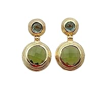 Green Amethyst & Blue Topaz Fashion Double Stone Drop & Dangle Earrings Gold Plated Gemstone Stud Earrings Jewelry