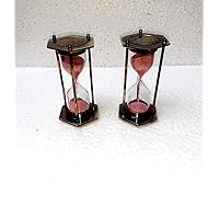 2 Pic Brown Antique Materials: Brass & Glass Antique Brown Hourglass, Bronze Sand Timer, Tabletop Hourglass 5 Inch Approx