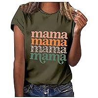 Funny Mama Letter Leopard Tops for Womens Summer Crewneck Short Sleeve Fashion T-Shirts Casual Loose Fit Classic Blouses
