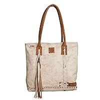 STS Ranchwear Cremello Women's Crackled Full Grain Leather & Soft Suede Zip Top Closure Tote Bag, White/Tan