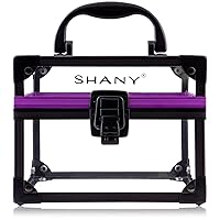 SHANY Clear Cosmetics and Toiletry Train Case - Clear Travel Makeup Bag Case Organizer with Secure Closure and Black/Purple Accents