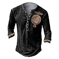 Men's Distressed Henley Shirts Vintage Long Sleeve Button Down Shirt Casual Washed Basic T-Shirt for Men