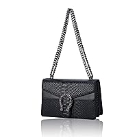 Crossbody Shoulder Square Purse For Women - Fashion Embossed Snake-Print Leather Handbag Metal Chain satchel Tote Bag