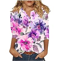 My Recent Orders Linen Henley Shirts for Women Button Up V Neck 3/4 Sleeve Blouse Summer Floral Print Boho Tops Casual Loose Fit Tunics