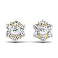 14K Yellow Gold Plated Round Cut AAA Cubic Zirconia Flower Cluster Mini Stud Earrings