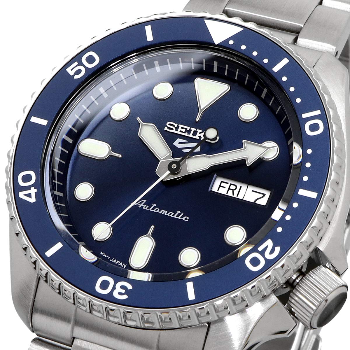 SEIKO SRPD51 5 Sports Men's Watch Silver-Tone 42.5mm Stainless Steel, Blue