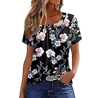 Casual Tops for Women 2024 Ruched Tops for Women 2024 Summer Vintage Casual Sparkly Button Splice Loose with Short Sleeve Crewneck Shirts Light Pink Medium