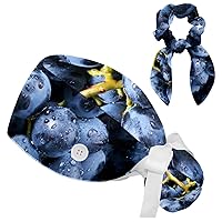 Ancient Geisha Surgical Caps for Women Long Hair, Adjustable Tie Back Skull Hat with Bow Hair Scrunchie, One Size