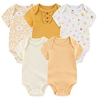 Newborn Baby Short Sleeve Bodysuit Cotton One-Piece Baby Clothes 5-Pack, 0-12 Months