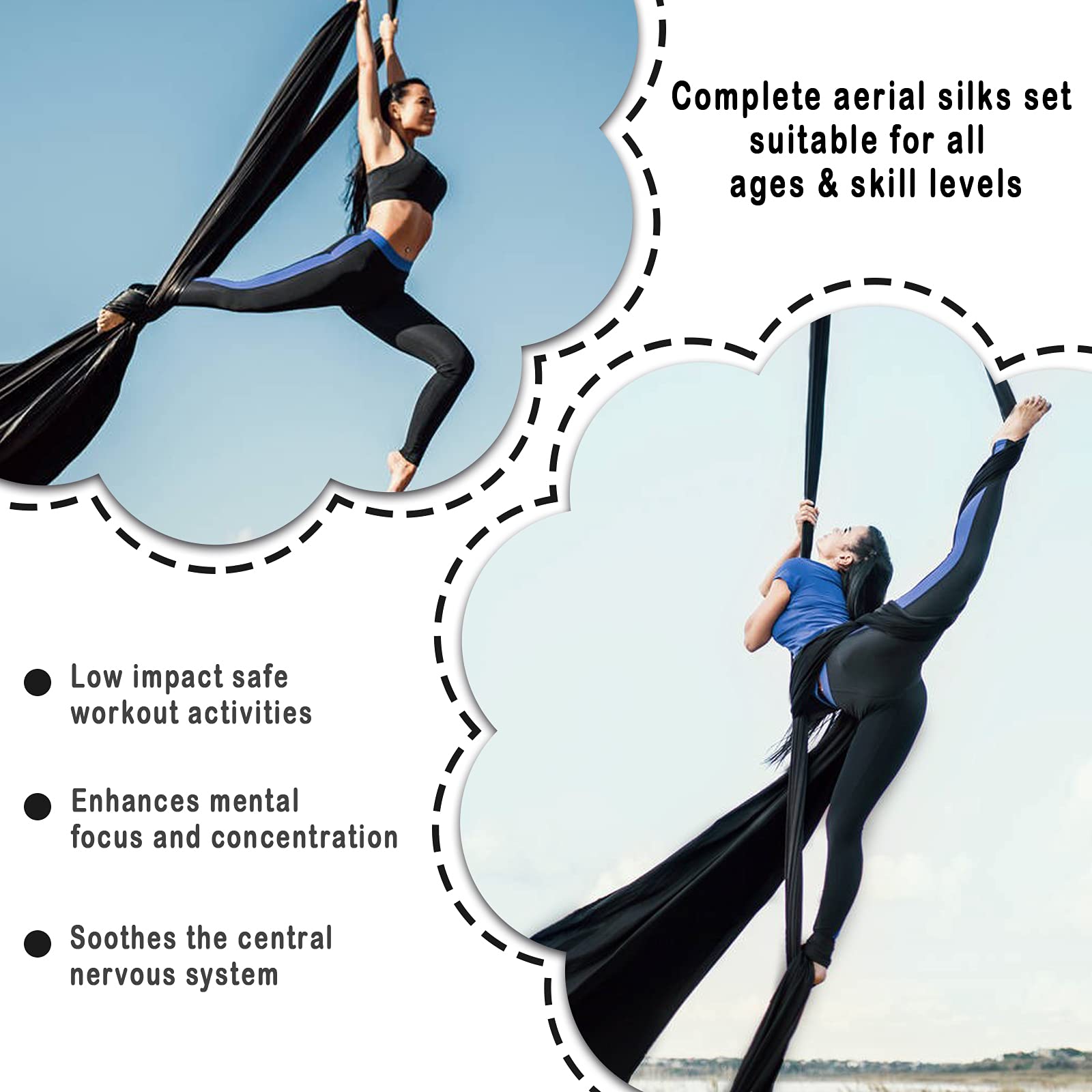 WWahuayuan 10M Premium Aerial Silks Equipment Yoga Pilates Swing Aerial Yoga Antigravity Hammock Trapeze for Acrobatic Dance,Air Yoga, Aerial Yoga Hammock