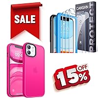 CANSHN Matte Designed for iPhone 11 Case Hot Pink + 3 Pack Screen Protector for iPhone XR and iPhone 11 Tempered Glass with Easy Installation Frame - 6.1 Inch