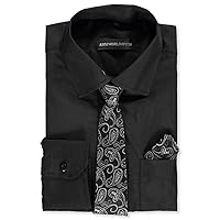 Boys' Dress Shirt & Tie (Patterns May Vary) - black, 18