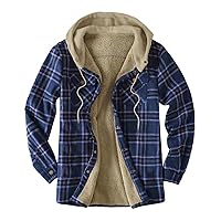 WUAI-Men Casual Sherpa Fleece Lined Plaid Flannel Shirts Jackets Heavyweight Thermal Button Up Winter Work Coat Outwear