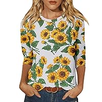 Blouses for Women, Women's Fashion Casual Round Neck 3/4 Sleeve Loose Printed T-Shirt Ladies Top