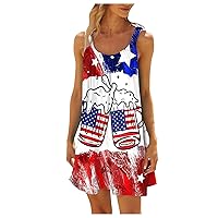joysale Womens America Flag Dresses Casual Summer Sleeveless Beach Dress Printed Seaside Vacation Mini Dress
