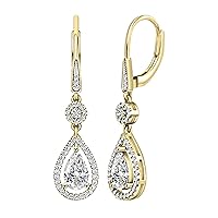IGI Certified 10K Solid Gold Teardrop Lever Back Earrings for Her with 2.18 cttw, (1.80 CT Pear) & (0.38 CT Round) Lab Grown White Diamond