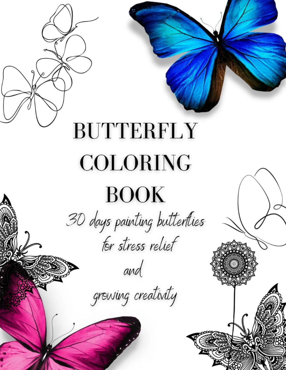 BUTTERFLY COLORING BOOK: 30 Days Painting Butterflies for Stress Relief and Growing Creativity