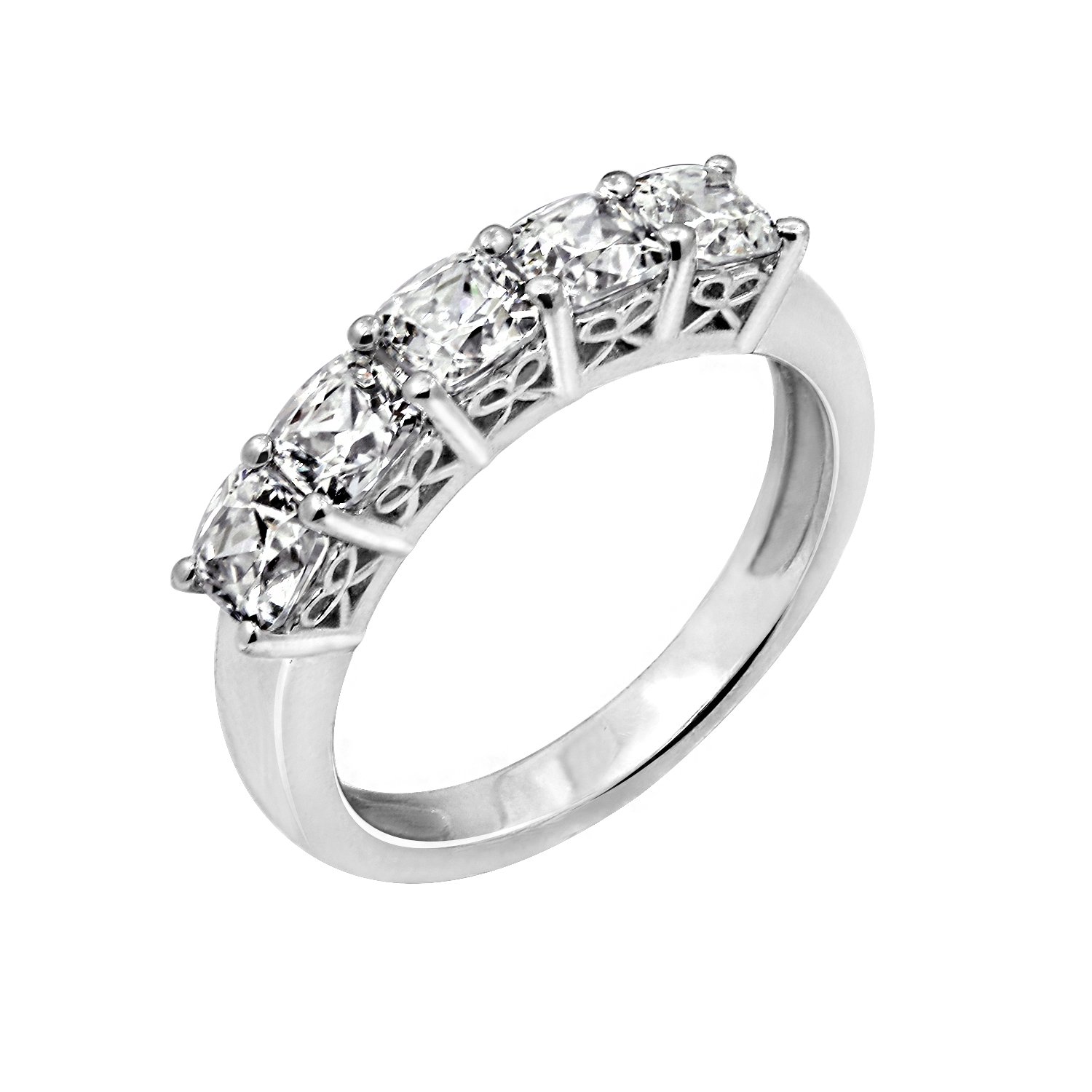 Amazon Collection Platinum or Gold Plated Sterling Silver Fancy Cut 5-Stone Ring made with Infinite Elements Zirconia