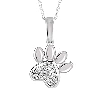 10K Gold 1/20ct TDW Diamond Dog Puppy Kitten Cat Paw Print Pendant Necklace Gift for Women(I-J, I2)