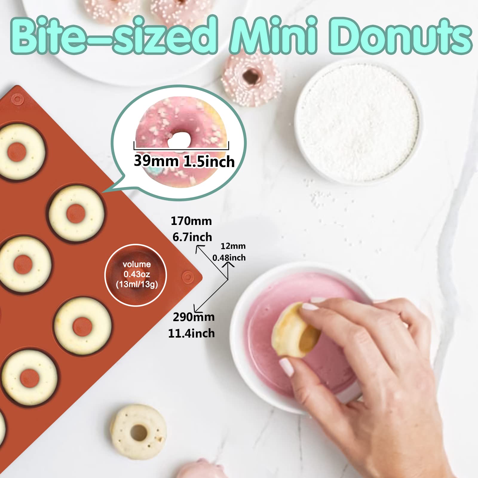 Funshowcase Mini Donut Silicone Mold 18 Cavity 30x17x1cm